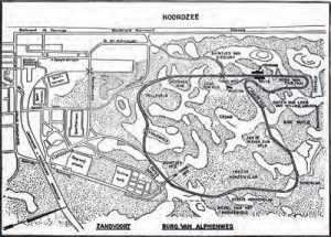 Plattegrond van het circuit met zijn historische namen. Dit circuit was in gebruik van 1948 tot 1973. Bron: Archief Genootschap Oud Zandvoort.